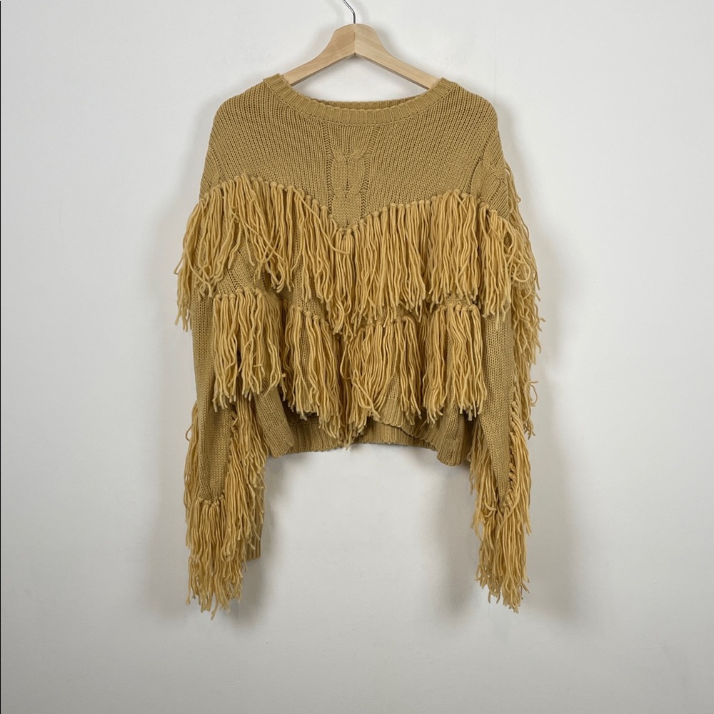 Loragal Fringe Costal Cowgirl Cropped Crewneck Soft Cozy Women's Knit Sweater